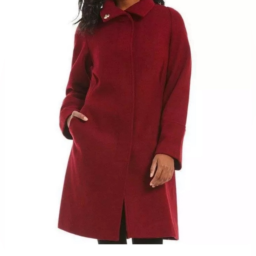 Eliza J Women’s Wool Blend Topper High Neck Coat Cranberry Size Small 4-6